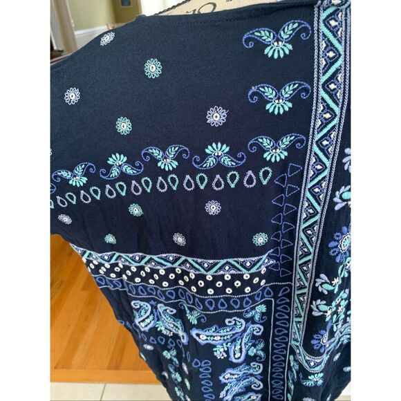 NWT J. Jill Navy Blue Floral Embroidered Blouse Boho Pullover 3/4 Sleeve - Picture 6 of 8